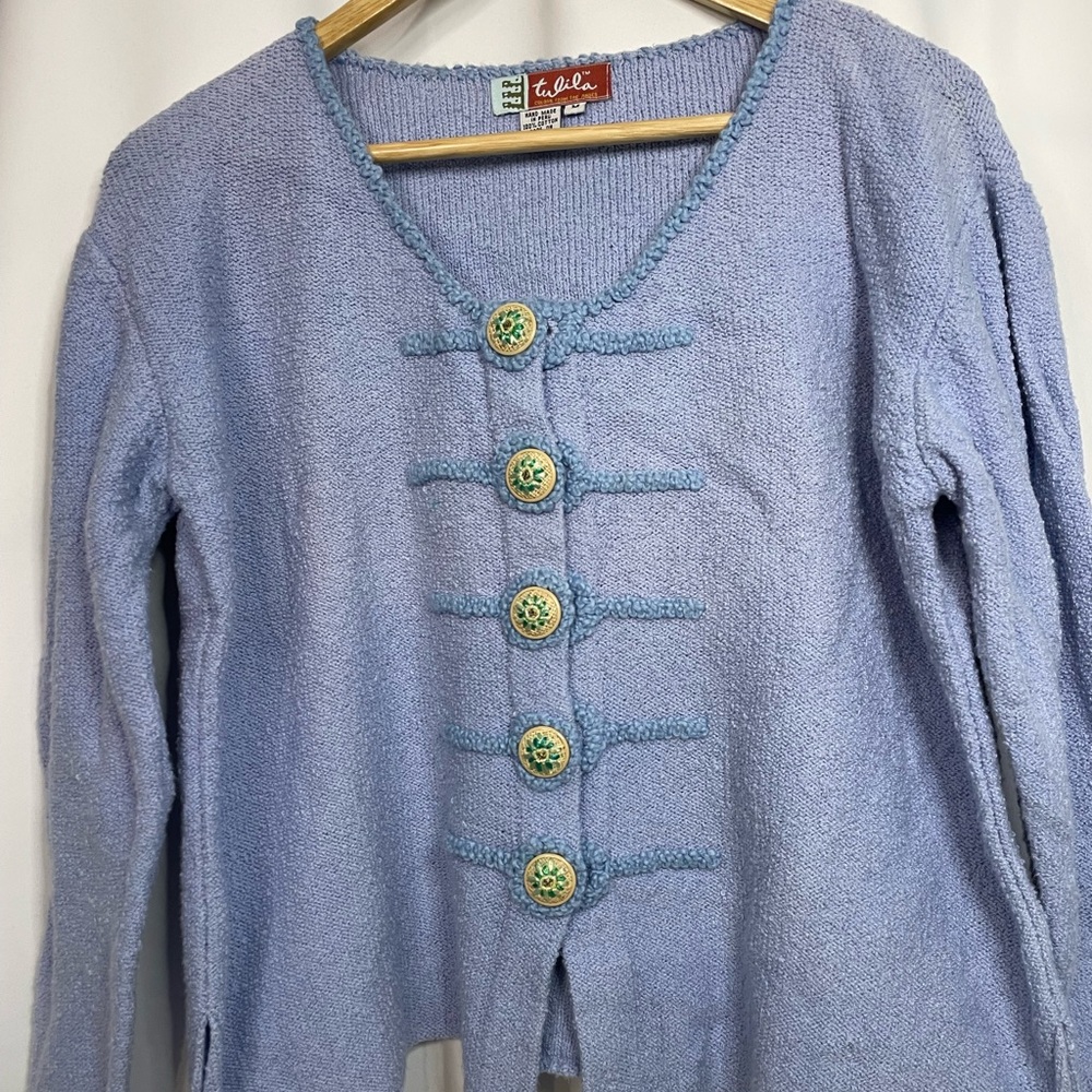 Tulila lavender button down cardigan w/ embroidered buttons sz M made in Peru - Picture 2 of 13